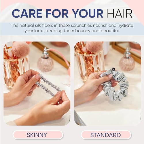 Blissy Silk Scrunchies 3 Pack 100 Pure Mulberry Silk 22 Momme 6A HighGrade Fibers Scrunchie for Straight Curly Hair Preventing Breakage Tangling Creasing Silver Regular - Image 3