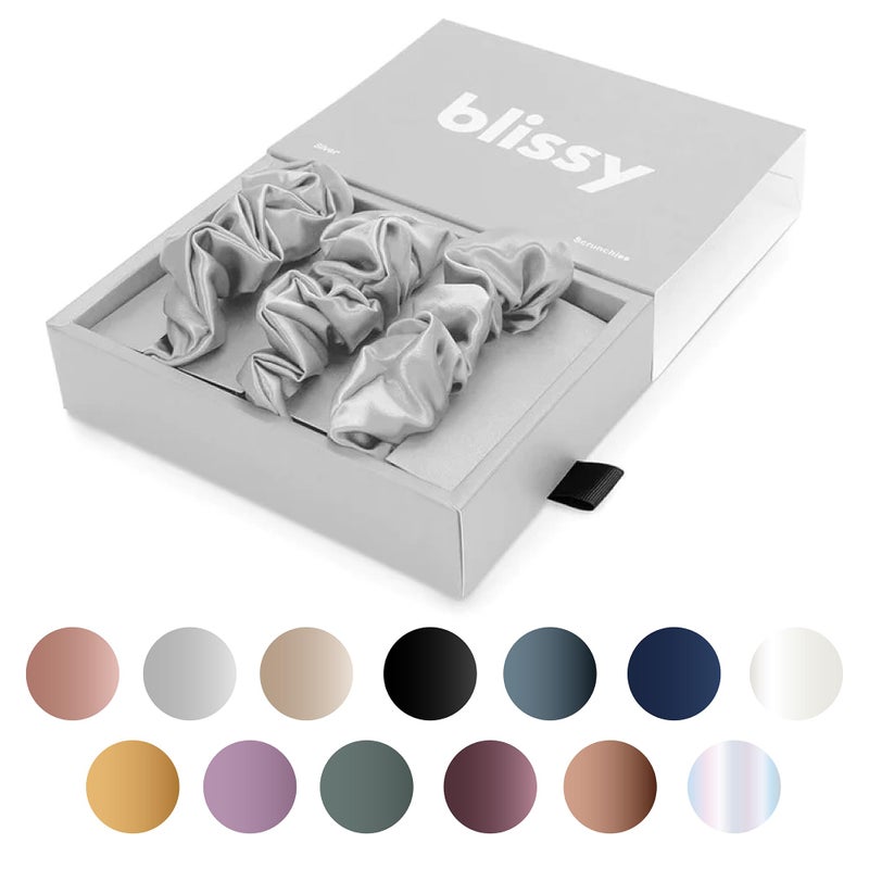 Blissy Silk Scrunchies 3 Pack 100 Pure Mulberry Silk 22 Momme 6A HighGrade Fibers Scrunchie for Straight Curly Hair Preventing Breakage Tangling Creasing Silver Regular - Image 2