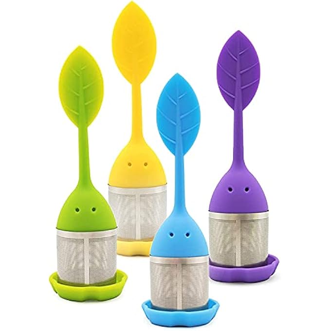 اتش كيو اس ال سوند مصفاة شاي للشاي السائب، مصفاة شاي من السيليكون، شبك ناعم، مصفاة شاي سائبة، غطاء سيليكون، فلتر كوب شاي للشاي السائب أو شاي الأعشاب، 4 قطع - Image 1