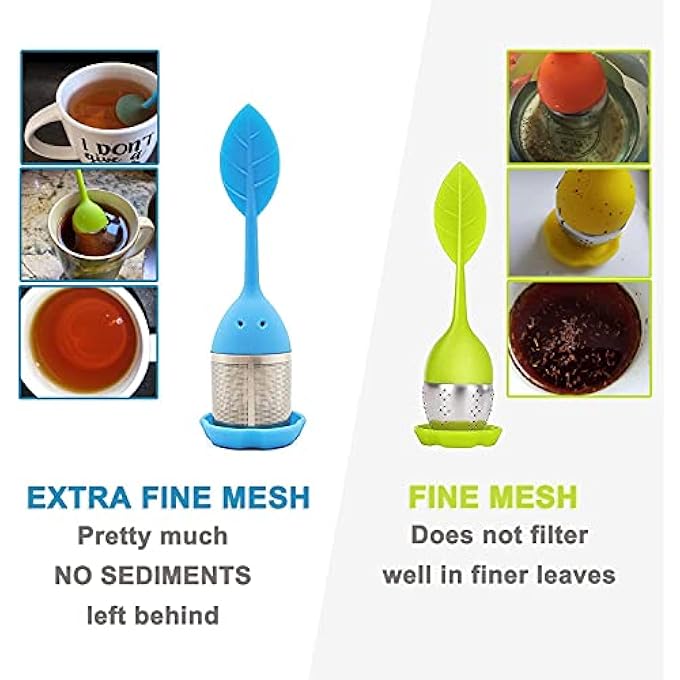 اتش كيو اس ال سوند مصفاة شاي للشاي السائب، مصفاة شاي من السيليكون، شبك ناعم، مصفاة شاي سائبة، غطاء سيليكون، فلتر كوب شاي للشاي السائب أو شاي الأعشاب، 4 قطع - Image 5