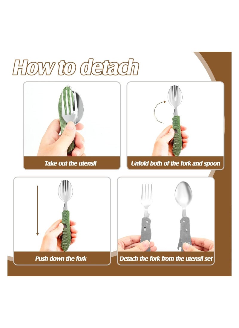 SYOSI 4-in-1 Camping Utensils, 2 Pack Portable Stainless Steel Spoon, Fork, Knife & Bottle Opener Combo Set, for Travel, Backpacking Cutlery Multitool, Folding Knife and Fork Spoon Combination (Green)  - Image 3