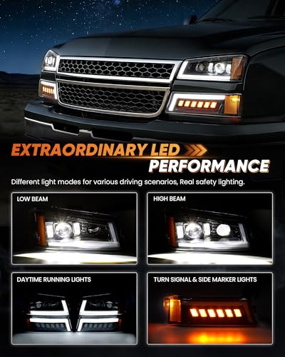 Z-OFFROAD LED Headlights Assembly DOT Approved with DRL Turn Signal Hi/Low Sealed Beam Side Marker Compatible with 2003-2006 Chevy Silverado Avalanche - Image 2
