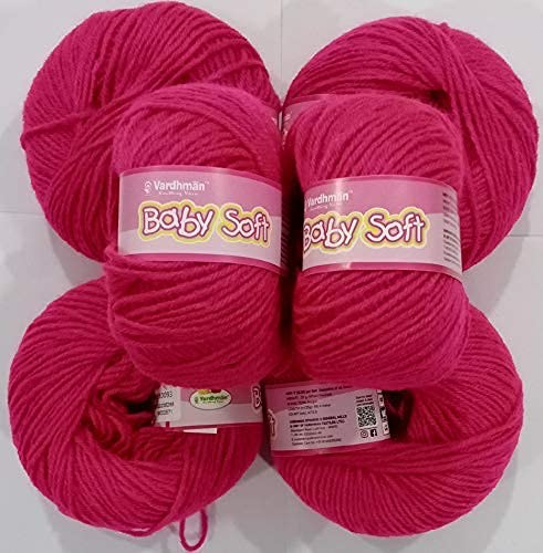 HUSKY QUALITY OUR PRIORITY Husky Vardhman Original 4ply Acrylic Knitting WoolYarn Rani Shade Pack of 6 Baby Soft Wool Hand Knitting Balls for Art Craft Sweater Socks Gloves Caps Super Soft Needle Knitting Yarn Thread