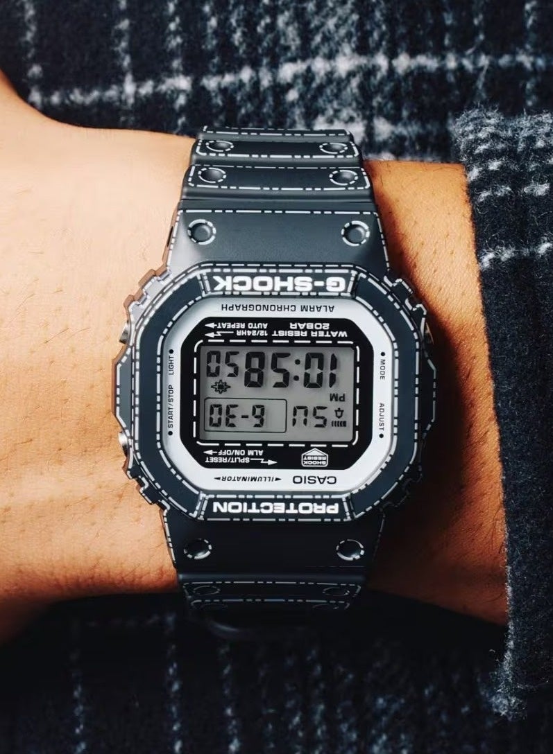 G-SHOCK Digital Men’s Watch DW‑5600RGM‑1JR, 48.9 mm Black Origami Pattern Resin Case & Band, Shock‑Resistant. 200 m WR - Image 1