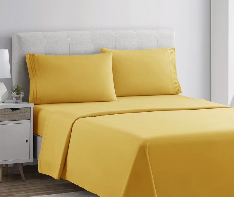 Clara Clark Bed Sheets, Premier 1800 Series 4 Piece Bed Sheet Set, Deep Pocket, Wrinkle, Fade, Stain Resistant, Luxury Soft Bedding Sheets & Pillowcases, Queen, Yellow - Image 2