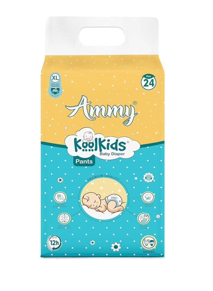آيمي سراويل حفاضات الأطفال من Ammy Koolkids، مقاس XL (24 قطعة)، سراويل حفاضات خالية من الطفح الجلدي للأطفال، فائقة النعومة، نظام ملاءمة ذكي فائق المرونة، (12-17 كجم) - Image 1