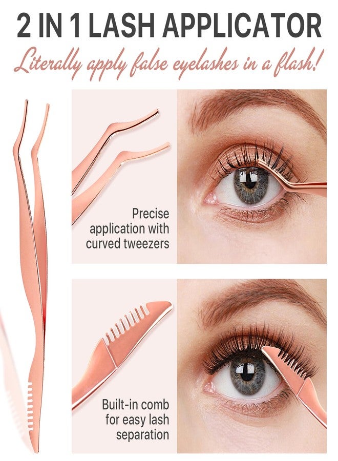 Pretty memory أداة تطبيق الرموش المحسّنة بذاكرة جميلة مع مشط، ملقط رموش من الفولاذ المقاوم للصدأ 2 في 1، مكابس تمديد الرموش، مشبك ملقط منحني لتطبيق وإزالة سهلة - Image 2