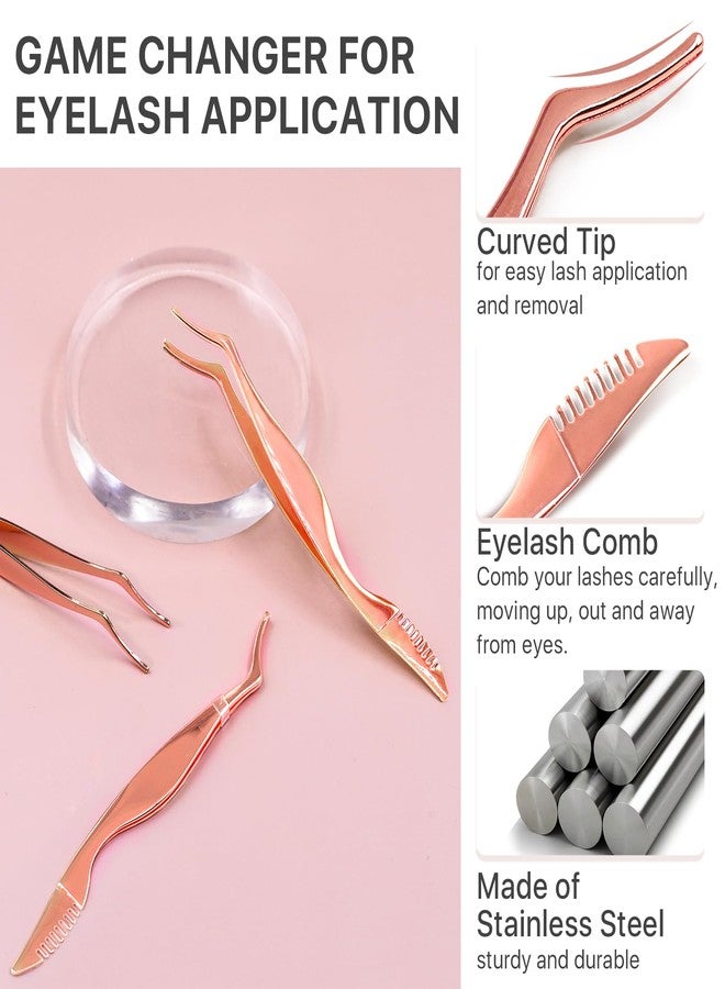 Pretty memory أداة تطبيق الرموش المحسّنة بذاكرة جميلة مع مشط، ملقط رموش من الفولاذ المقاوم للصدأ 2 في 1، مكابس تمديد الرموش، مشبك ملقط منحني لتطبيق وإزالة سهلة - Image 5