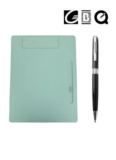 GBQ PU Leather Clipboard Folder Board Clip Meeting Minutes Vertical Writing Board Signature Board Clip Cardboard with 1 Signature Pen for Office, Home, School Cyan  - Image 1