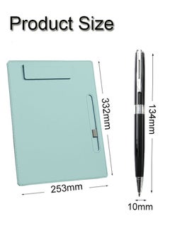GBQ PU Leather Clipboard Folder Board Clip Meeting Minutes Vertical Writing Board Signature Board Clip Cardboard with 1 Signature Pen for Office, Home, School Cyan  - Image 2
