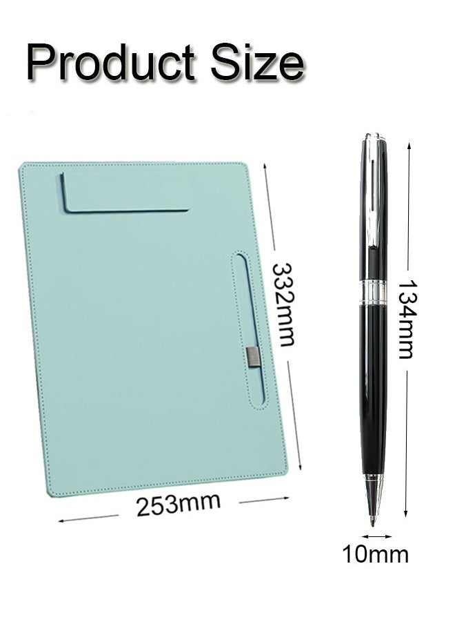 GBQ PU Leather Clipboard Folder Board Clip Meeting Minutes Vertical Writing Board Signature Board Clip Cardboard with 1 Signature Pen for Office, Home, School Cyan  - Image 2