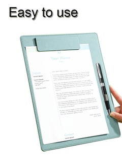 GBQ PU Leather Clipboard Folder Board Clip Meeting Minutes Vertical Writing Board Signature Board Clip Cardboard with 1 Signature Pen for Office, Home, School Cyan  - Image 4