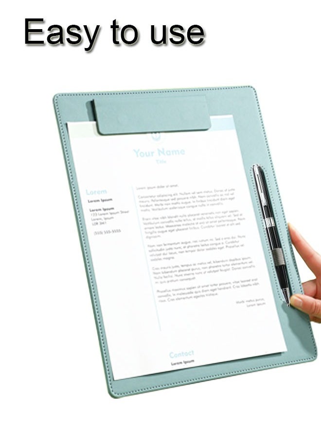 GBQ PU Leather Clipboard Folder Board Clip Meeting Minutes Vertical Writing Board Signature Board Clip Cardboard with 1 Signature Pen for Office, Home, School Cyan  - Image 4
