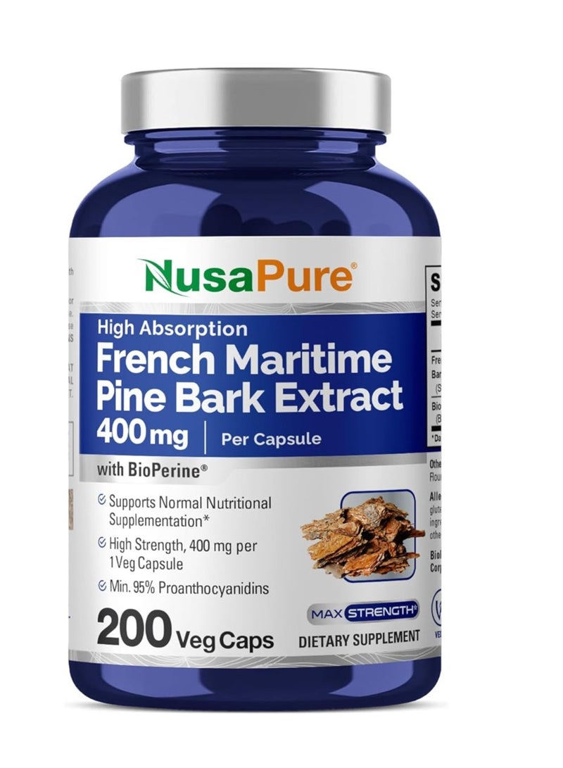 NusaPure French Maritime Pine Bark Extract 400mg per Capsules 200 Veggie Caps