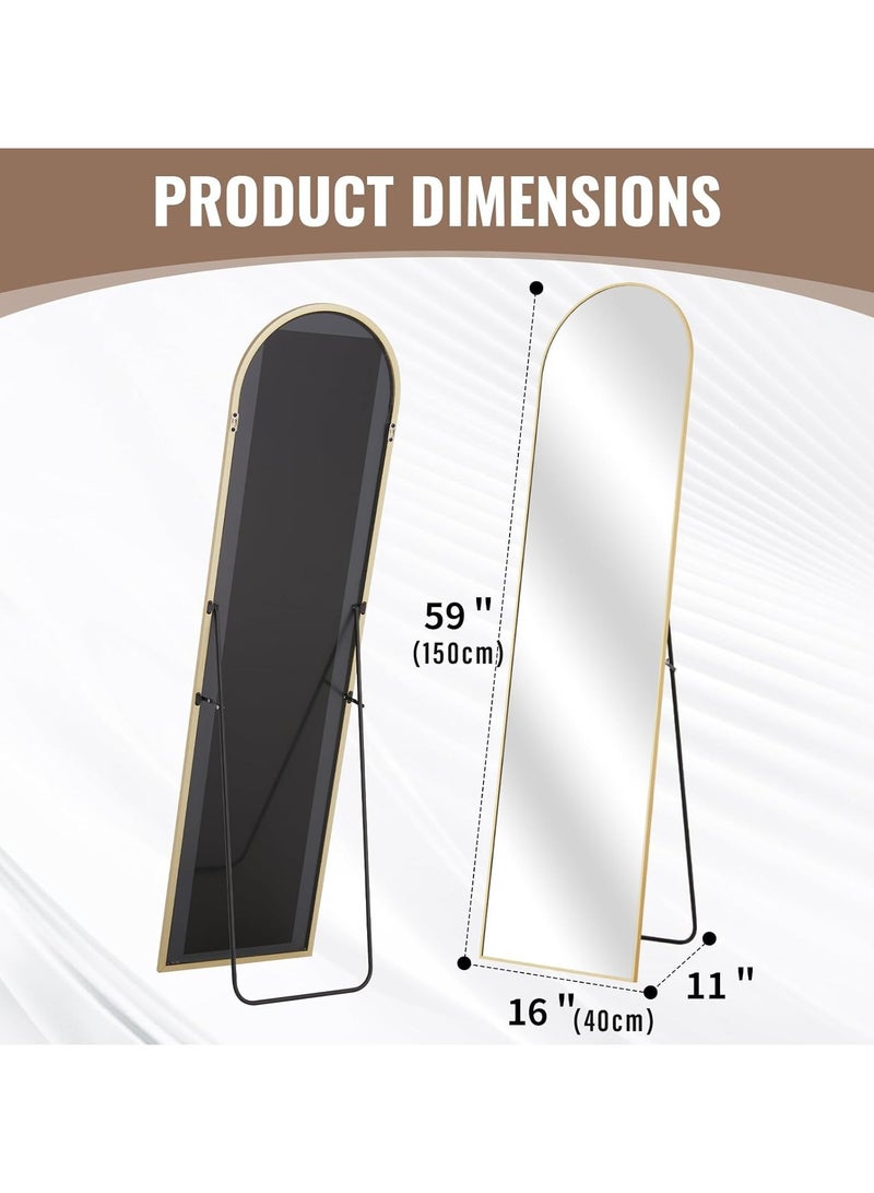 فيبارتي مرآة كاملة الطول 40 × 150 سم ذهبية - مرآة كاملة الجسم قائمة أو مثبتة على الحائط مع خيار الميل، إطار من سبائك الألومنيوم، دعامة ثابتة، مفصل داعم، خطافين حائط، وضوح عالي الدقة، زجاج مقاوم للانفجار - ديكور أنيق ومتين لغرفة النوم وغرفة المعيشة ، المدخل، غرفة الملابس - Image 2
