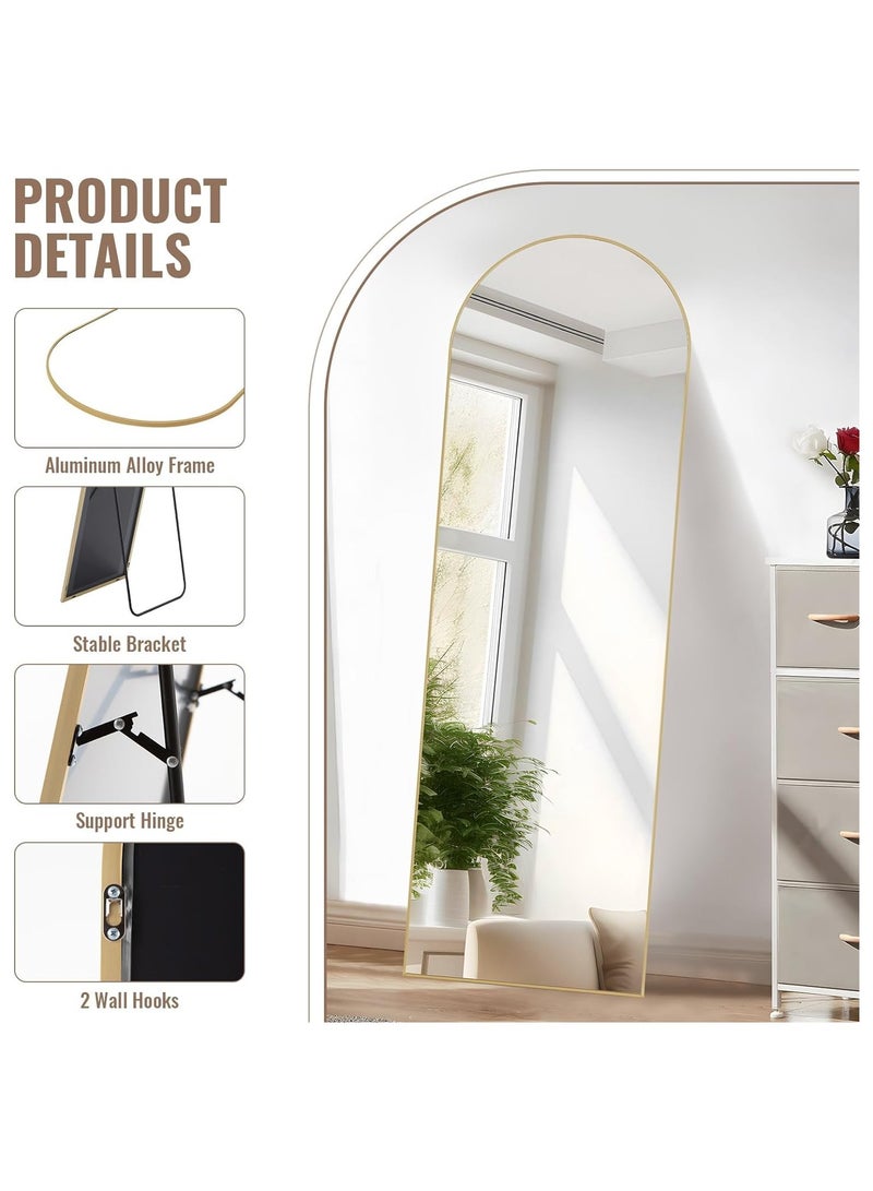 فيبارتي مرآة كاملة الطول 40 × 150 سم ذهبية - مرآة كاملة الجسم قائمة أو مثبتة على الحائط مع خيار الميل، إطار من سبائك الألومنيوم، دعامة ثابتة، مفصل داعم، خطافين حائط، وضوح عالي الدقة، زجاج مقاوم للانفجار - ديكور أنيق ومتين لغرفة النوم وغرفة المعيشة ، المدخل، غرفة الملابس - Image 3