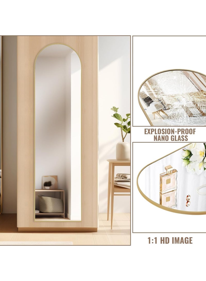 فيبارتي مرآة كاملة الطول 40 × 150 سم ذهبية - مرآة كاملة الجسم قائمة أو مثبتة على الحائط مع خيار الميل، إطار من سبائك الألومنيوم، دعامة ثابتة، مفصل داعم، خطافين حائط، وضوح عالي الدقة، زجاج مقاوم للانفجار - ديكور أنيق ومتين لغرفة النوم وغرفة المعيشة ، المدخل، غرفة الملابس - Image 4