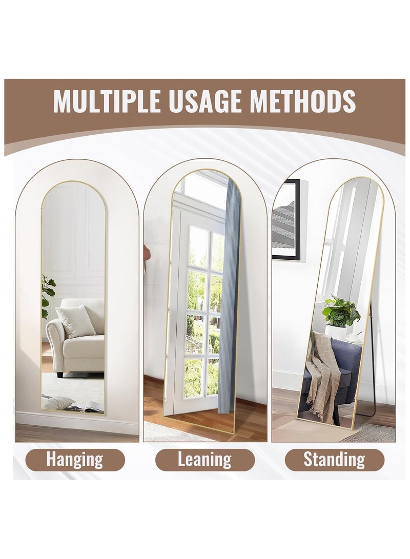 فيبارتي مرآة كاملة الطول 40 × 150 سم ذهبية - مرآة كاملة الجسم قائمة أو مثبتة على الحائط مع خيار الميل، إطار من سبائك الألومنيوم، دعامة ثابتة، مفصل داعم، خطافين حائط، وضوح عالي الدقة، زجاج مقاوم للانفجار - ديكور أنيق ومتين لغرفة النوم وغرفة المعيشة ، المدخل، غرفة الملابس - Image 5