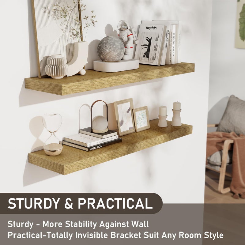 Fun Memories 36 Inch Floating Shelves, Wall Shelves Set of 2 for Bathroom/Living Room/Bedroom/Kitchen, Wall Mounted Floating Shelf for Home Decor with Invisible Brackets, Oak - Image 4