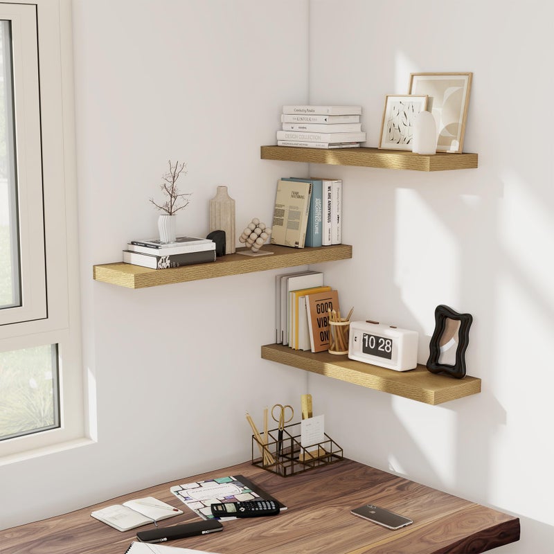 Fun Memories 36 Inch Floating Shelves, Wall Shelves Set of 2 for Bathroom/Living Room/Bedroom/Kitchen, Wall Mounted Floating Shelf for Home Decor with Invisible Brackets, Oak - Image 2