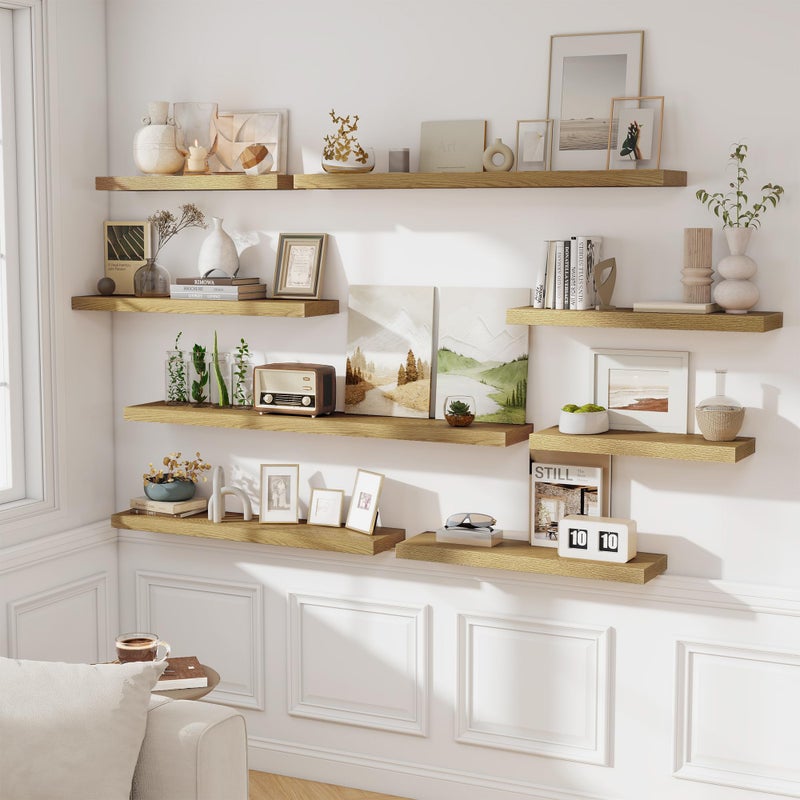 Fun Memories 36 Inch Floating Shelves, Wall Shelves Set of 2 for Bathroom/Living Room/Bedroom/Kitchen, Wall Mounted Floating Shelf for Home Decor with Invisible Brackets, Oak - Image 5