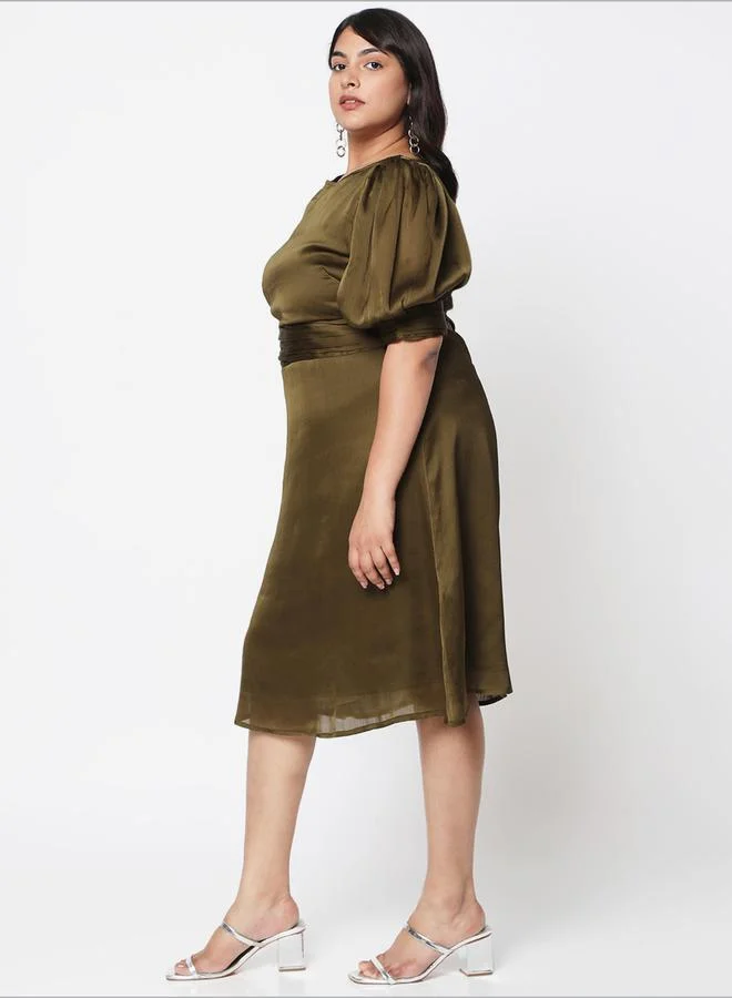 Mish Satin Puff Sleeve Dress