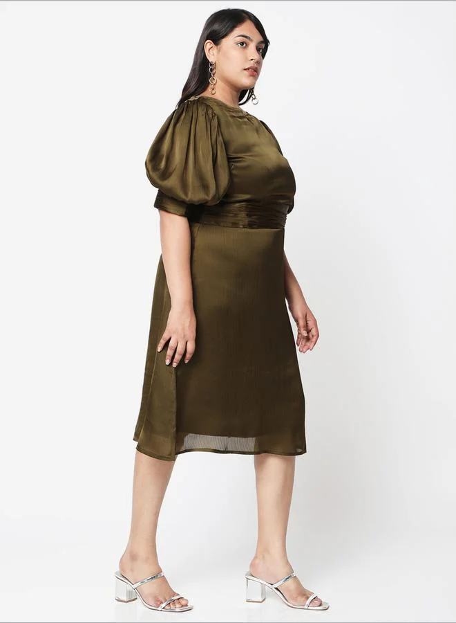 Mish Satin Puff Sleeve Dress