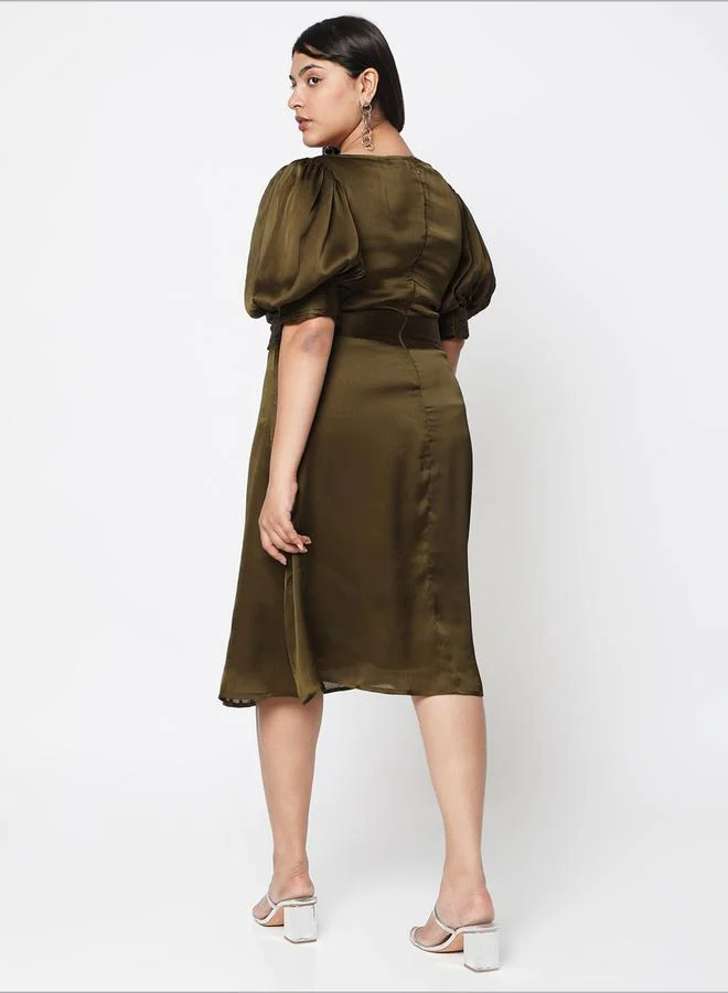 Mish Satin Puff Sleeve Dress