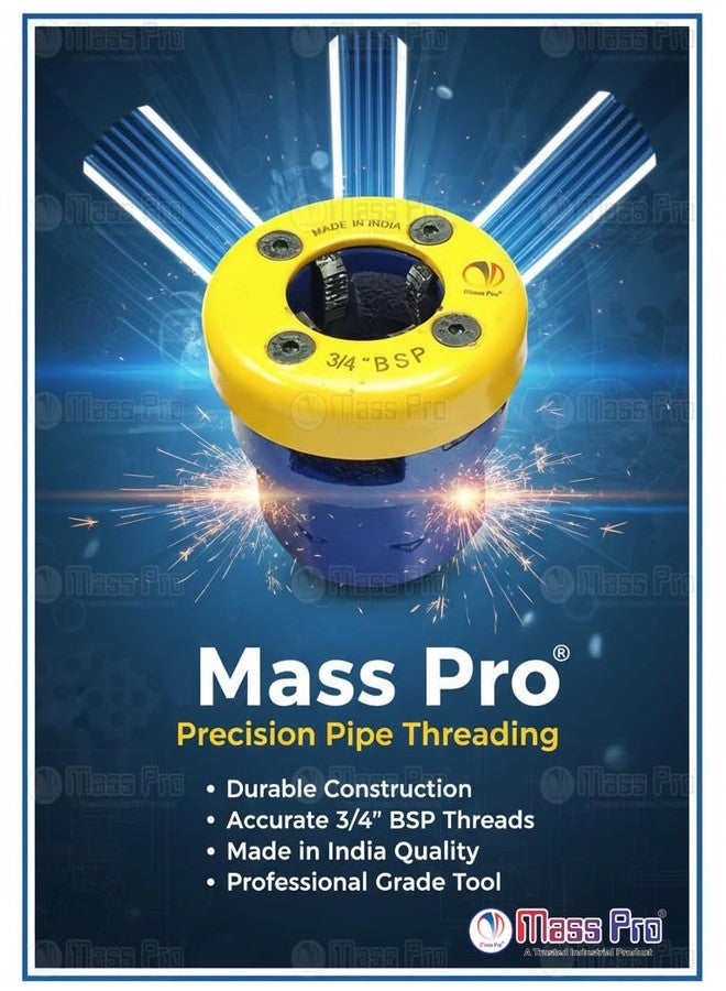 Mass Pro Professional BSP Pipe Threading Die, Carbon Steel Construction, Industrial-Grade Precision, Colour-Coded Yellow and Blue, 1Pc 3/4 in BSP - Image 2