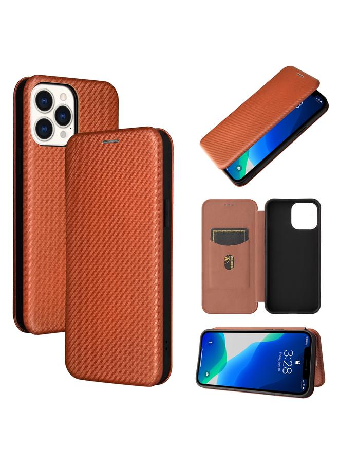 زبون جراب لهاتف iPhone 13 مصنوع من ألياف الكربون مع قلاب أفقي من مادة TPU + PC + جلد PU مع فتحة للبطاقات - Image 1