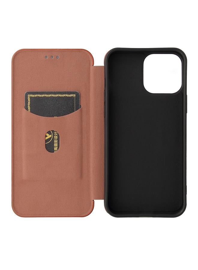 زبون جراب لهاتف iPhone 13 مصنوع من ألياف الكربون مع قلاب أفقي من مادة TPU + PC + جلد PU مع فتحة للبطاقات - Image 4