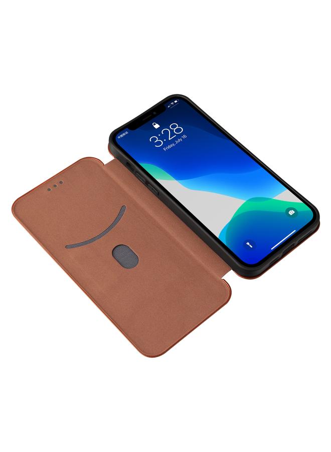 زبون جراب لهاتف iPhone 13 مصنوع من ألياف الكربون مع قلاب أفقي من مادة TPU + PC + جلد PU مع فتحة للبطاقات - Image 5