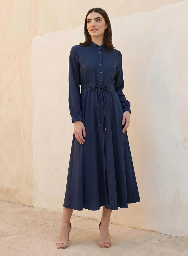 Iconic Midi Shirt Dress with Drawstring Waist