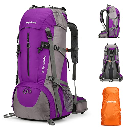 King'sGuard 70L Hiking Backpack Large Lightweight Waterproof Camping Backpack Travel Backpacking Backpack Daypack with Rain Cover -Frameless (Purple) - Image 1