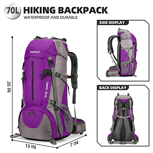 King'sGuard 70L Hiking Backpack Large Lightweight Waterproof Camping Backpack Travel Backpacking Backpack Daypack with Rain Cover -Frameless (Purple) - Image 2