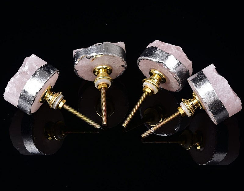 Jic Gem 4Pcs Rose Quartz Crystal Drawer Knobs Sliver Plated Pink Stone Cabinet Knob Kitchen Wardrobe Cupboard Pulls Handles - Image 5