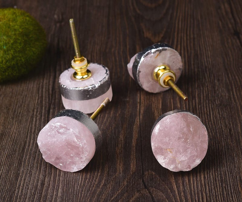 Jic Gem 4Pcs Rose Quartz Crystal Drawer Knobs Sliver Plated Pink Stone Cabinet Knob Kitchen Wardrobe Cupboard Pulls Handles - Image 3