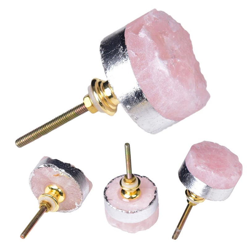 Jic Gem 4Pcs Rose Quartz Crystal Drawer Knobs Sliver Plated Pink Stone Cabinet Knob Kitchen Wardrobe Cupboard Pulls Handles - Image 1