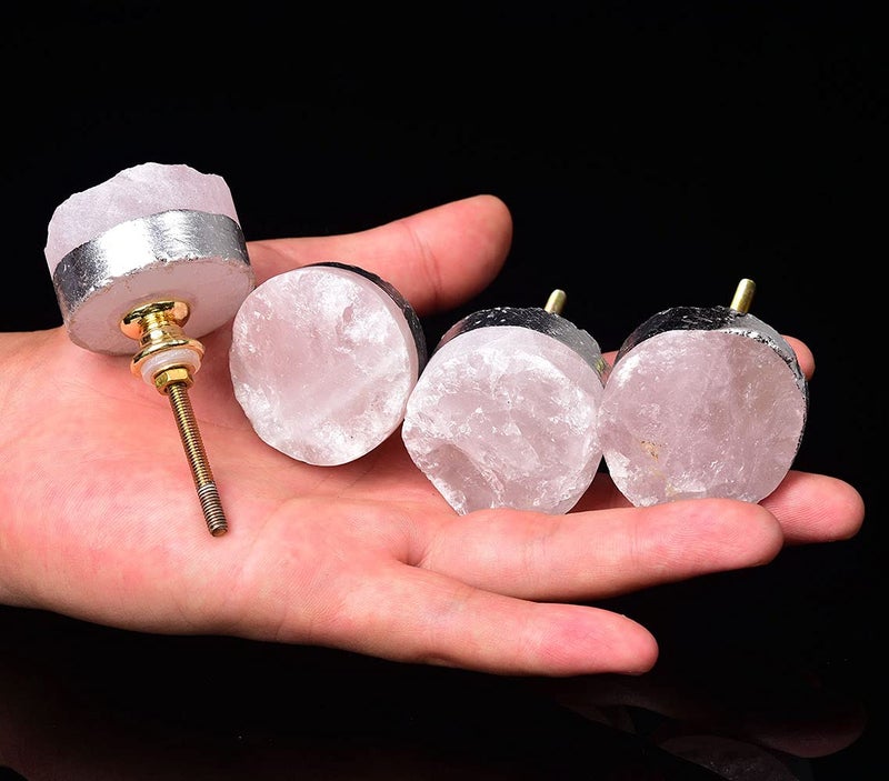 Jic Gem 4Pcs Rose Quartz Crystal Drawer Knobs Sliver Plated Pink Stone Cabinet Knob Kitchen Wardrobe Cupboard Pulls Handles - Image 4