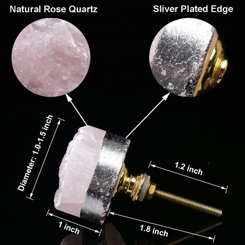Jic Gem 4Pcs Rose Quartz Crystal Drawer Knobs Sliver Plated Pink Stone Cabinet Knob Kitchen Wardrobe Cupboard Pulls Handles - Image 2