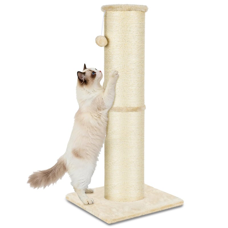 PAWSCRAT Cat Scratching Post 32 Inch High, 5.5 Inch Large Diameter Natural Sisal Cat Scratch Post, Scratch-Resistant and Durable Tall Cat Scratcher for Indoor Cats, Protect Your Furniture, Beige - Image 1
