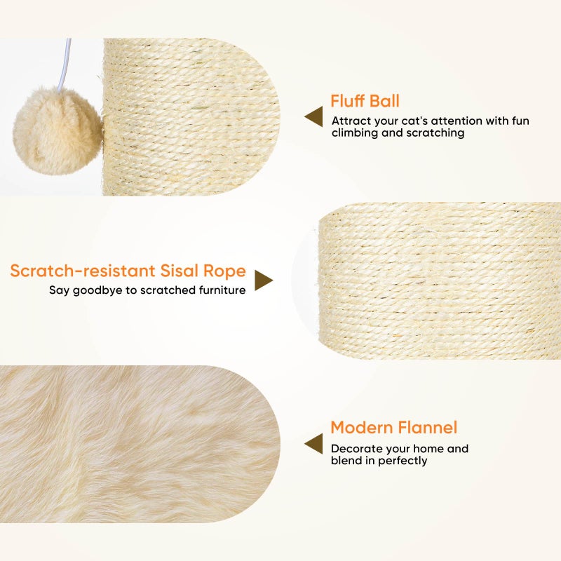 PAWSCRAT Cat Scratching Post 32 Inch High, 5.5 Inch Large Diameter Natural Sisal Cat Scratch Post, Scratch-Resistant and Durable Tall Cat Scratcher for Indoor Cats, Protect Your Furniture, Beige - Image 5
