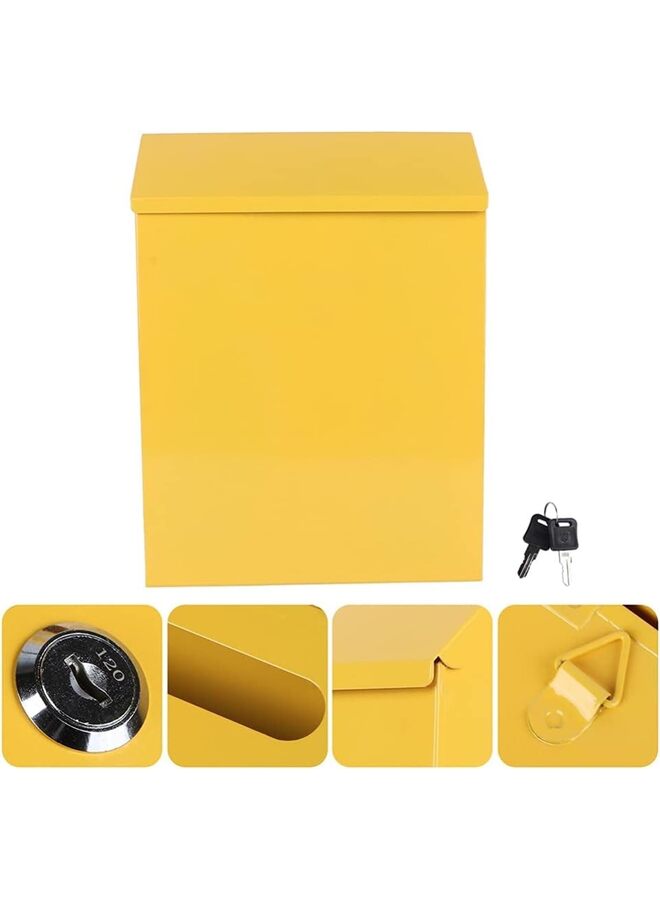 يُسلِّم صندوق بريد أصفر مثبت على الحائط مع قفل، صندوق اقتراحات، صندوق بريد معدني مجلفن، ديكور منزلي ريفي، مكتب، قفل أمان لإسقاط الطرود، صندوق بريد مع قفل - Image 4