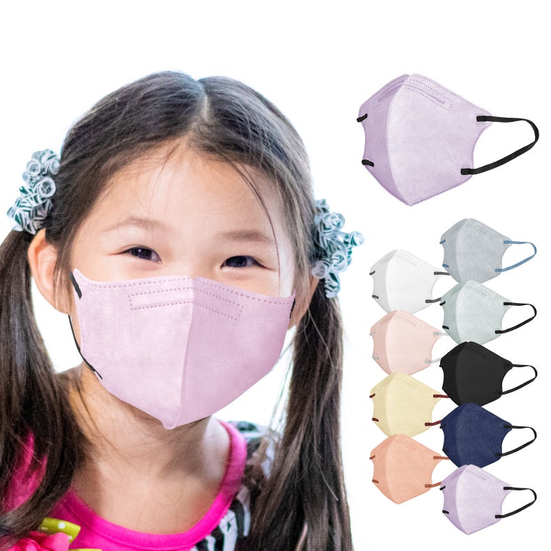 Kids 3D Colorful Mask Triple-Layer Ear Comfort Light Purple + black ear rope (10 bags)