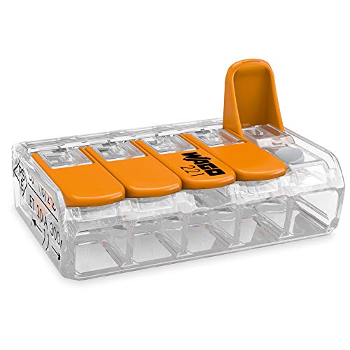 WAGO Connection Terminals 221-415 | 5 Conductors, up to 4 mm², Pack of 25, Compact Cable Connector with Levers for All Conductor Types Worldwide, Confirmed Application Safety - Image 1