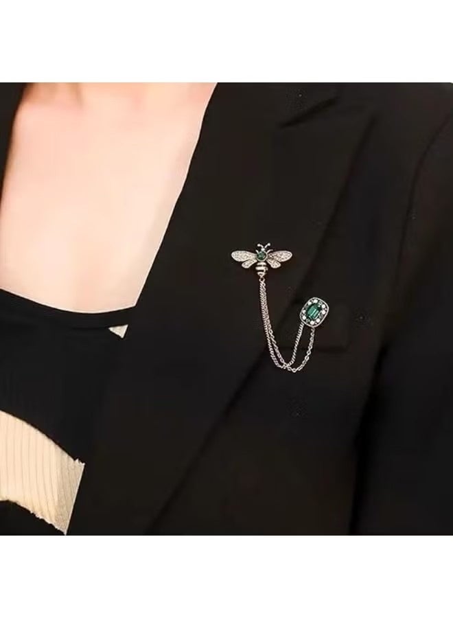 Vintage Honey Bee Brooch Pins for Women Men Crystal Lapel Pin Badge Hanging Tassel Chains Collar Brooches Pin Shirt Collar Pins Hat Scarf Tie Pins Accessories - Image 3