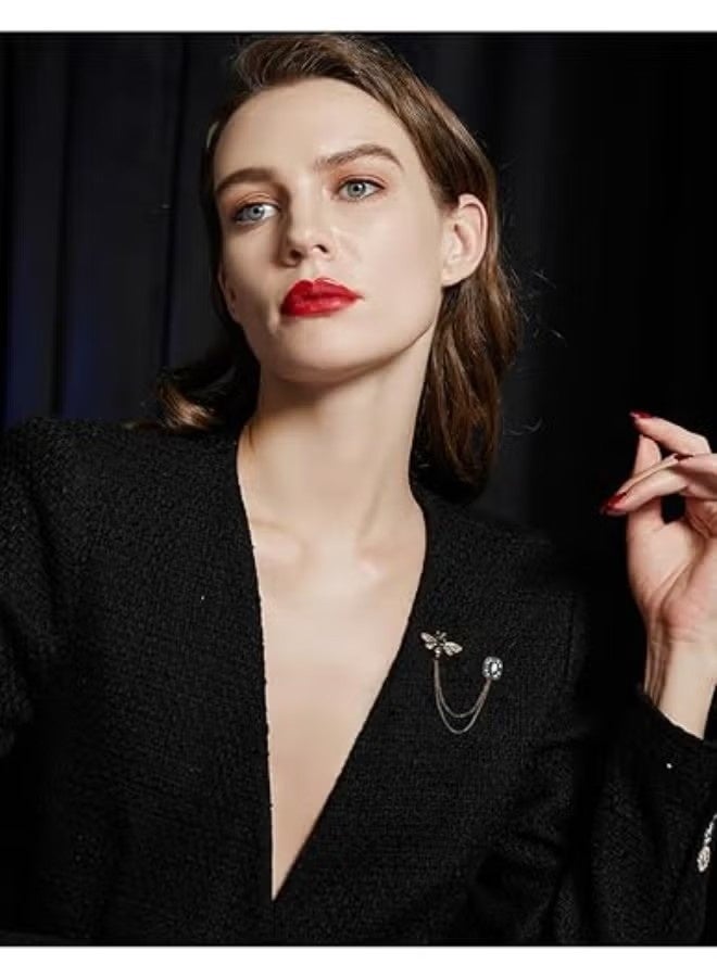 Vintage Honey Bee Brooch Pins for Women Men Crystal Lapel Pin Badge Hanging Tassel Chains Collar Brooches Pin Shirt Collar Pins Hat Scarf Tie Pins Accessories - Image 2