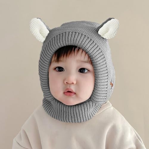 SYGA Winter Warm Ear Protection Knitted Woolen Unisex Baby Hat (2-6 Year) Grey - Image 2