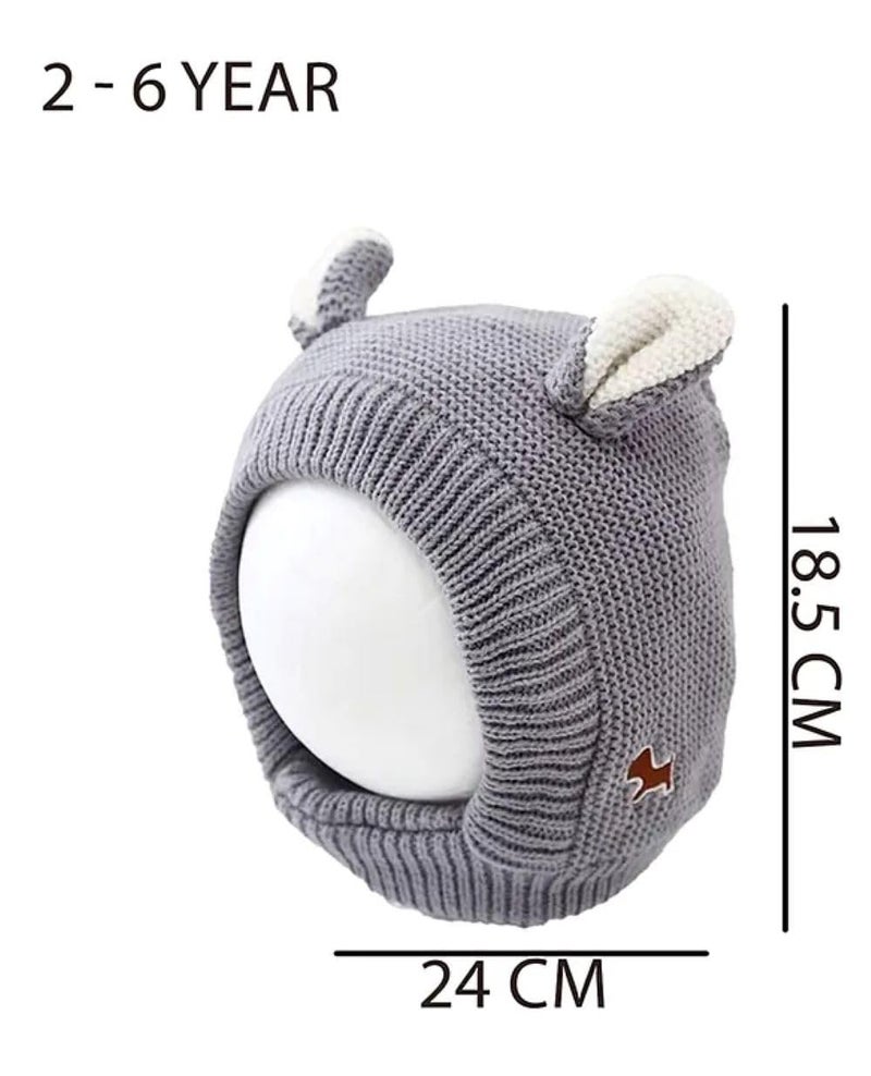 SYGA Winter Warm Ear Protection Knitted Woolen Unisex Baby Hat (2-6 Year) Grey - Image 3