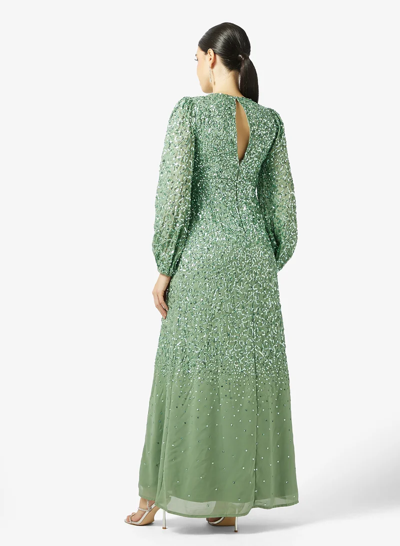 Maya Blouson Sleeve All Over Embellished Maxi